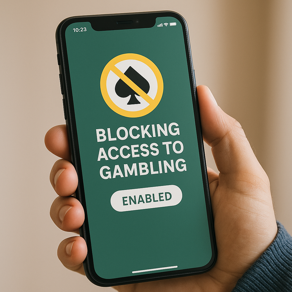 Self-exclusion app blocking gambling sites on smartphone